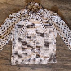 Polka Dot White Blouse Ruffled Bow Tie High Collar